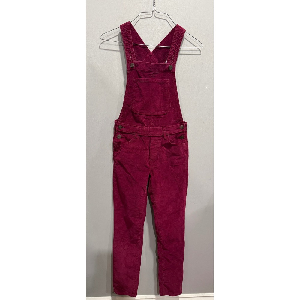 Gap Denim Burgundy Corduroy Overalls Slim Leg Bib Front Wine Red Womens Large